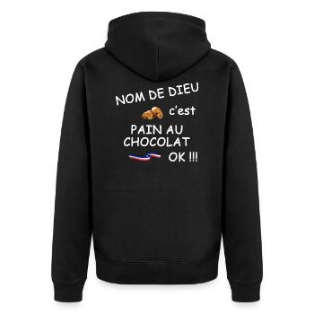C'est pain au chocolat ok ?! - Veste à capuche bio Premium Unisexe - noir - Dos - Nico (187cm)