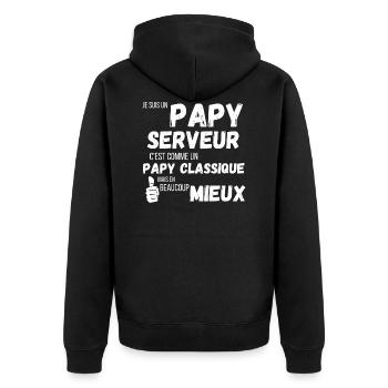 Un papy serveur comme un papy classique cadeau - Veste à capuche bio Premium Unisexe - noir - Dos - Nico (187cm)