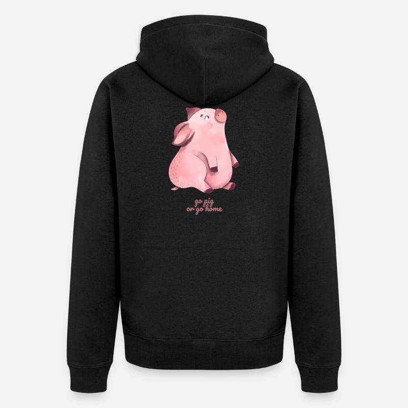 Go Pig oder Go Home - Unisex Premium Bio Zip Hoodie - Schwarz
