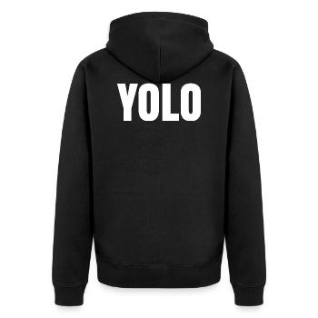 YOLO - Unisex Premium Bio Zip Hoodie - Schwarz - Hinten - Nico (187cm)