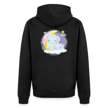 Cute elephant family on a cloud with moon - Unisex Premium Organic Zip Hoodie - black - Back - Nico (187cm)