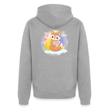 Belle famille renard sur un nuage avec la lune - Veste à capuche bio Premium Unisexe - gris chiné - Dos - Nico (187cm)