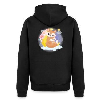 Cute fox family on a cloud with moon - Unisex Premium Organic Zip Hoodie - black - Back - Nico (187cm)