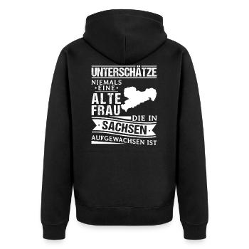 Sächsisch Dialekt Alte Frau Sachsen Ossi - Unisex Premium Bio Zip Hoodie - Schwarz - Hinten - Nico (187cm)