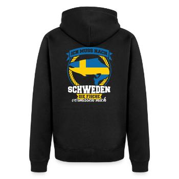 Schweden Angeln urlaub Geschenk - Unisex Premium Bio Zip Hoodie - Schwarz - Hinten - Nico (187cm)