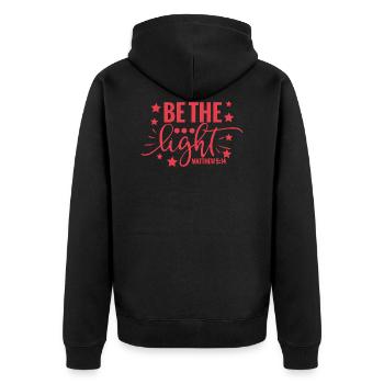 Be The Light matthew - Unisex Premium Bio Zip Hoodie - Schwarz - Hinten - Nico (187cm)