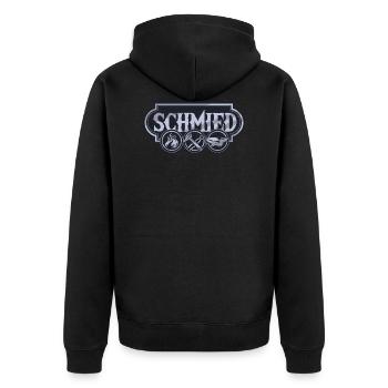 Schmied - Unisex Premium Bio Zip Hoodie - Schwarz - Hinten - Nico (187cm)