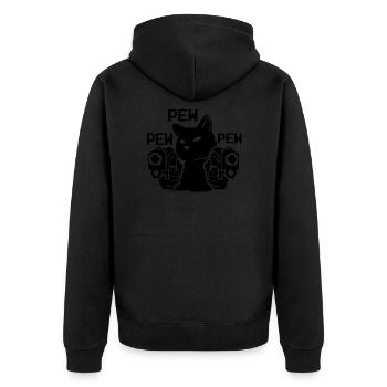 Cat Kitten Cat Holder Pew Pew Pew - Unisex Premium Organic Zip Hoodie - black - Back - Nico (187cm)