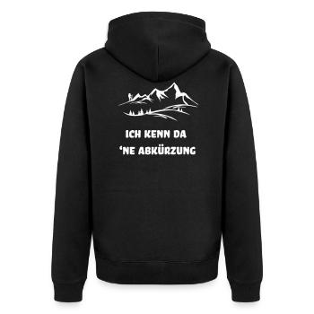 Ich kenn da 'ne Abkürzung weiss - Unisex Premium Bio Zip Hoodie - Schwarz - Hinten - Nico (187cm)