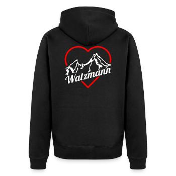 Watzmann HEART by The Manzanita´s - Unisex Premium Bio Zip Hoodie - Schwarz - Hinten - Nico (187cm)