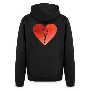 Herz mit Apnoetaucher der gerade taucht - Unisex Premium Bio Zip Hoodie - Schwarz - Hinten - Nico (187cm)