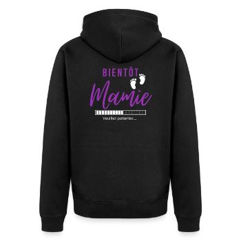 Bientôt mamie cadeau humour grand mère - Veste à capuche bio Premium Unisexe - noir - Dos - Nico (187cm)