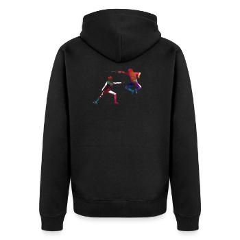 Fechtsportartikel #fencing #sport - Unisex Premium Bio Zip Hoodie - Schwarz - Hinten - Nico (187cm)