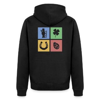 Lucky Symbol Clover Ladybug Horseshoe Chimney - Unisex Premium Organic Zip Hoodie - black - Back - Nico (187cm)