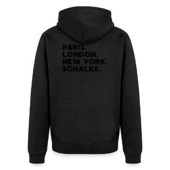Schalke Geschenk Fußball Spiel Sport Ball - Unisex Premium Bio Zip Hoodie - Schwarz - Hinten - Nico (187cm)