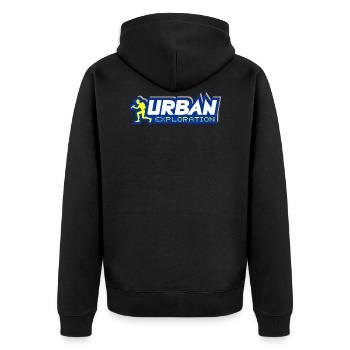 Urban Explorer Urbex - Unisex Premium Bio Zip Hoodie - Schwarz - Hinten - Nico (187cm)