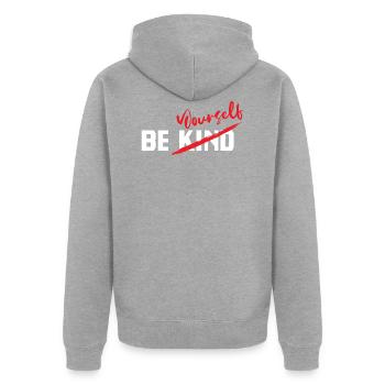 Be yourself - Unisex Premium Bio Zip Hoodie - Grau meliert - Hinten - Nico (187cm)