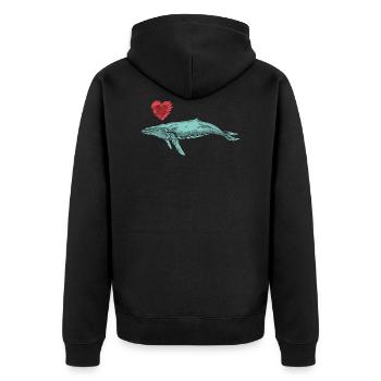Wal Wale Meer Fisch Wasser Meerestier Pottwal Herz - Unisex Premium Bio Zip Hoodie - Schwarz - Hinten - Nico (187cm)