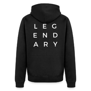 LEGENDÄR - Legendär -1000 - Unisex Premium Bio Zip Hoodie - Schwarz - Hinten - Nico (187cm)