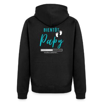 Bientôt, papy cadeau humour grand père - Veste à capuche bio Premium Unisexe - noir - Dos - Nico (187cm)