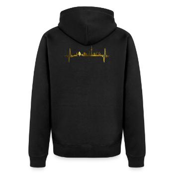 Hamburg Skyline Hamburger Hafen Gold - Unisex Premium Bio Zip Hoodie - Schwarz - Hinten - Nico (187cm)