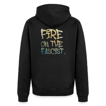 Fire on The Fascist - Unisex Premium Organic Zip Hoodie - black - Back - Nico (187cm)