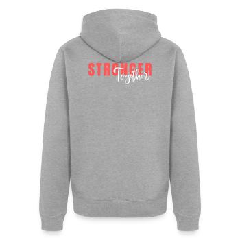 Stärker zusammen - Unisex Premium Bio Zip Hoodie - Grau meliert - Hinten - Nico (187cm)