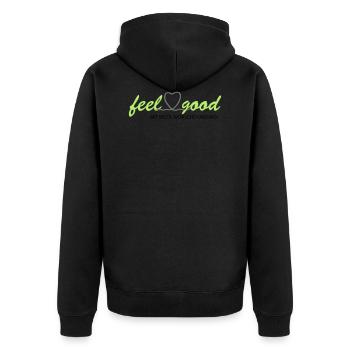 feelgood inderpfalz GRÜN WWW - Unisex Premium Bio Zip Hoodie - Schwarz - Hinten - Nico (187cm)