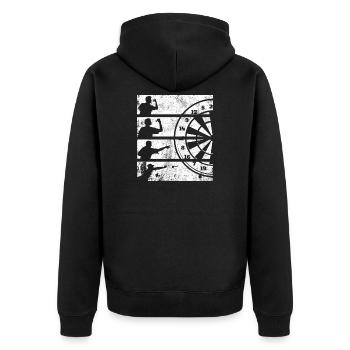 Geschenk Spruch Darts Wurfspieß - Unisex Premium Bio Zip Hoodie - Schwarz - Hinten - Nico (187cm)