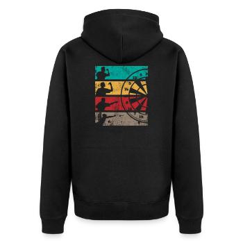 Geschenk Spruch Darts Wurfspieß - Unisex Premium Bio Zip Hoodie - Schwarz - Hinten - Nico (187cm)