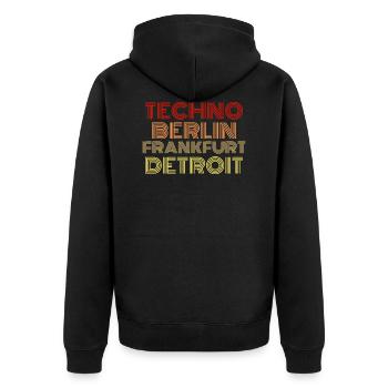 Berlin Techno Rave DJ Geschenk Spruch - Unisex Premium Bio Zip Hoodie - Schwarz - Hinten - Nico (187cm)