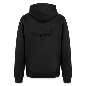 be happy - Unisex Premium Organic Zip Hoodie - black - Back - Nico (187cm)