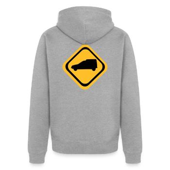 C15 Straße - Unisex Premium Bio Zip Hoodie - Grau meliert - Hinten - Nico (187cm)