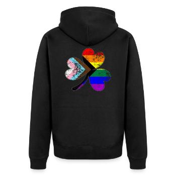 LGBTQ Progress Pride Shamrock - Unisex Premium Organic Zip Hoodie - black - Back - Nico (187cm)
