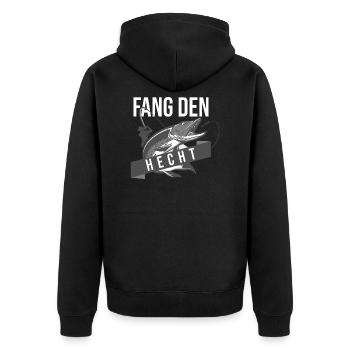 Angler Hecht Raubfisch Geschenk - Unisex Premium Bio Zip Hoodie - Schwarz - Hinten - Nico (187cm)