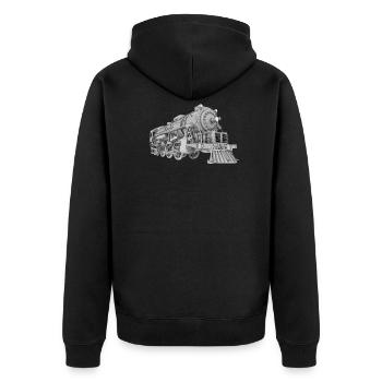 Lokomotive, Dampflokomotive, Eisenbahn, Zug - Unisex Premium Bio Zip Hoodie - Schwarz - Hinten - Nico (187cm)