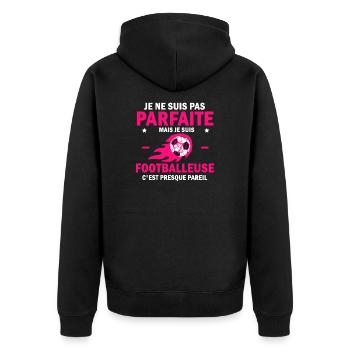 pas parfaite mais footballeuse,cadeau footballeuse - Veste à capuche bio Premium Unisexe - noir - Dos - Nico (187cm)