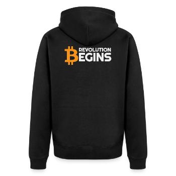 Revolution begins Bitcoin crypto - Unisex Premium Organic Zip Hoodie - black - Back - Nico (187cm)
