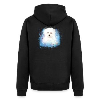 malteser ,dog ,white, dog, painting,doodle - Unisex Premium Organic Zip Hoodie - black - Back - Nico (187cm)