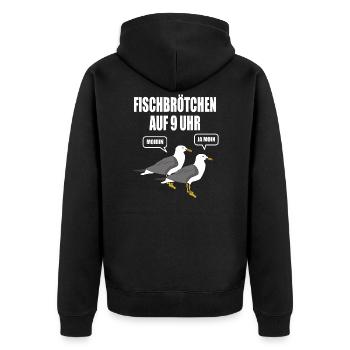 Möwe Fischbrötchen Moin Angeln Hamburg Nordsee See - Unisex Premium Bio Zip Hoodie - Schwarz - Hinten - Nico (187cm)