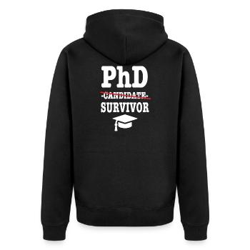Phd survivor cadeau d’étudiant - Veste à capuche bio Premium Unisexe - noir - Dos - Nico (187cm)