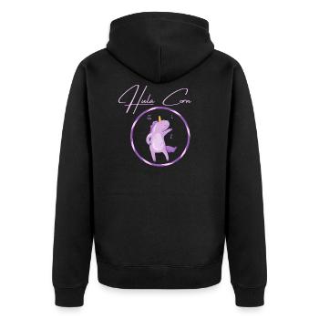 Hula Corn Lila - Unisex Premium Bio Zip Hoodie - Schwarz - Hinten - Nico (187cm)
