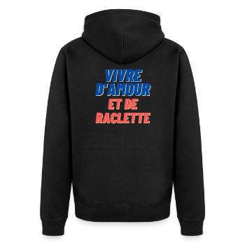 Vivre d'amour et de raclette - humour drôle - Veste à capuche bio Premium Unisexe - noir - Dos - Nico (187cm)