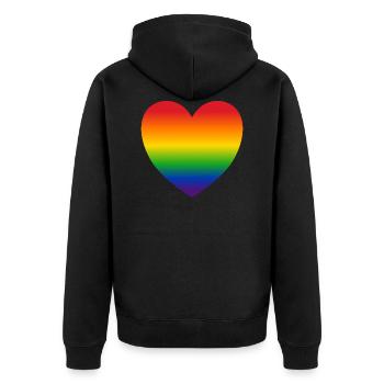 Herz Regenbogenfarben Geschenk - Unisex Premium Bio Zip Hoodie - Schwarz - Hinten - Nico (187cm)
