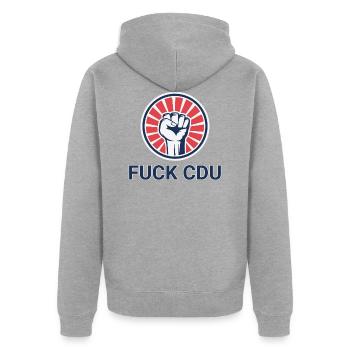 FUCK CDU REVOLUTION - Unisex Premium Bio Zip Hoodie - Grau meliert - Hinten - Nico (187cm)