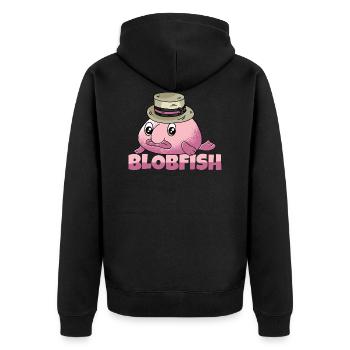 Blobfish by the Manzanita`s - Unisex Premium Bio Zip Hoodie - Schwarz - Hinten - Nico (187cm)