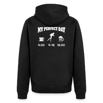 Scuba Diver My Perfect Day Diving T-Shirt - Unisex Premium Organic Zip Hoodie - black - Back - Nico (187cm)