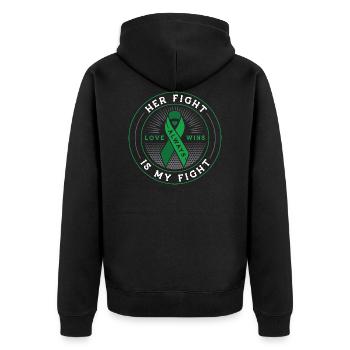 Ihr Kampf ist grün Band Zerebralparese - Unisex Premium Bio Zip Hoodie - Schwarz - Hinten - Nico (187cm)