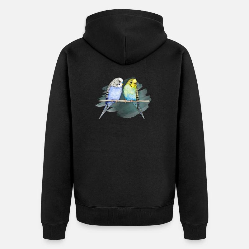 Deux aquarelle mignonnes de budgerigar - Veste à capuche bio Premium Unisexe - noir
