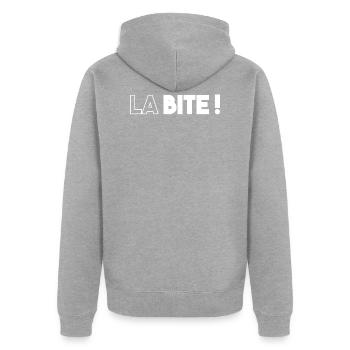 Geschenk lustig beauf zizi chibre zob teub schwanz - Unisex Premium Bio Zip Hoodie - Grau meliert - Hinten - Nico (187cm)
